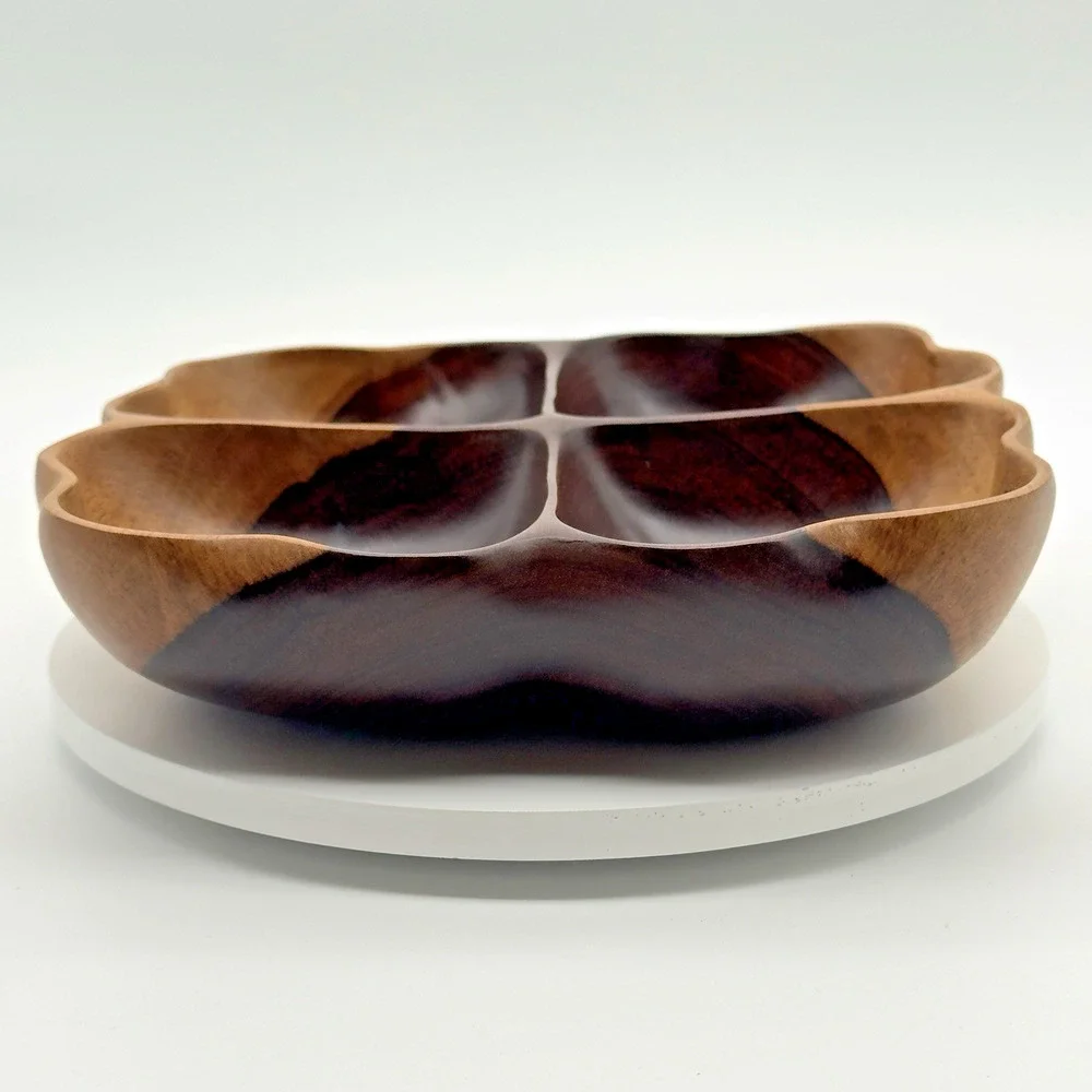 Vintage Mid Century Divided Wood Bowl Tray 4 Section MCM Philippines Tiki